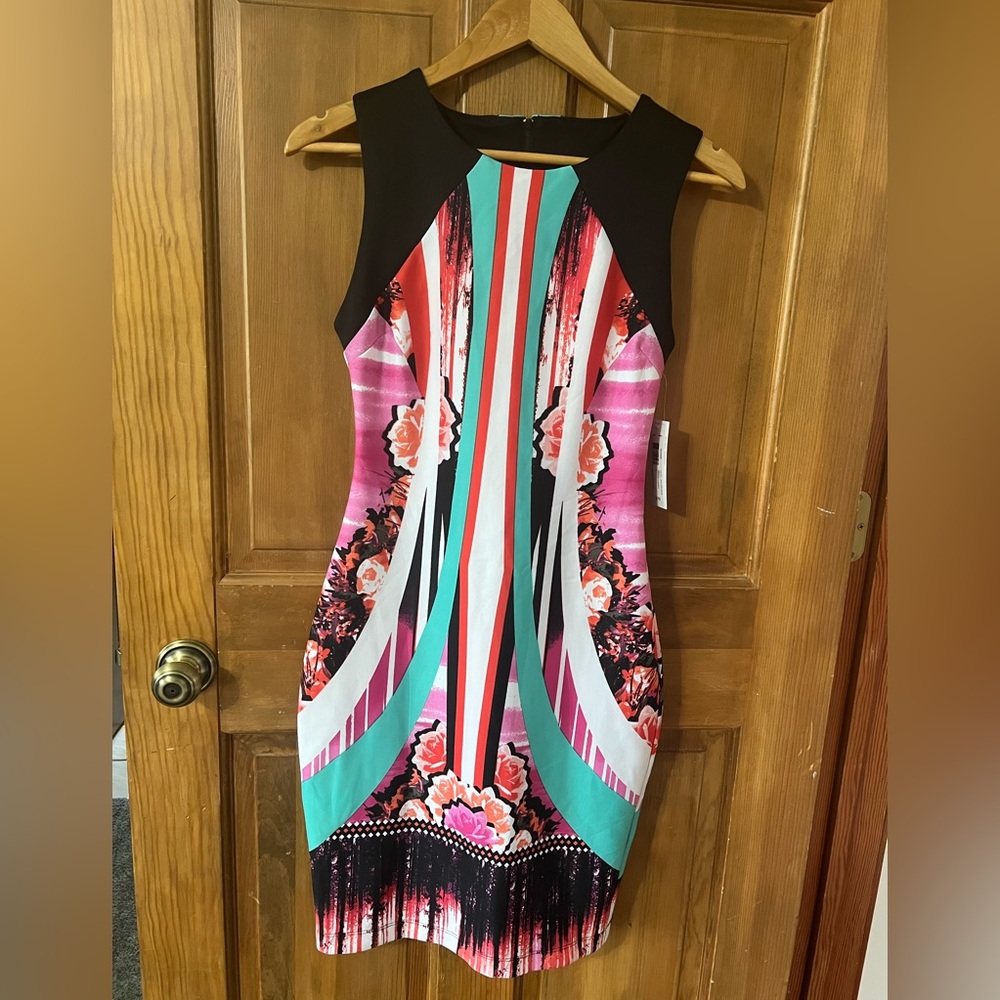 Bisou Bisou Sleeveless Dress with Pink and Black Floral Design, Size 2 - Picture 5 of 5